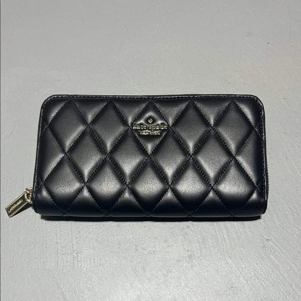 Kate Spade New York Black Diamond Quilted Pattern Leather Wallet